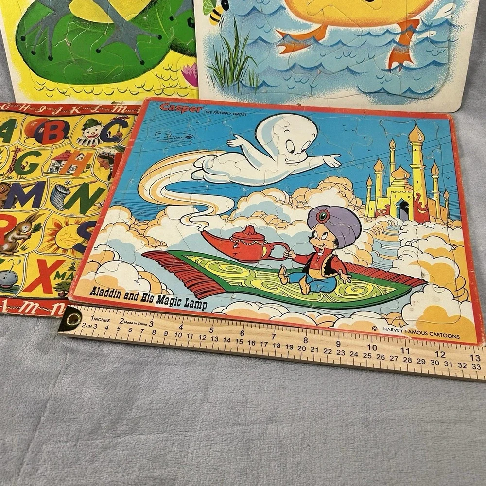 Vintage‎ Lot 4 Tray Inlay Puzzles Casper Ghost Fuzzy Wuzzy ABC Preschool 1960s
